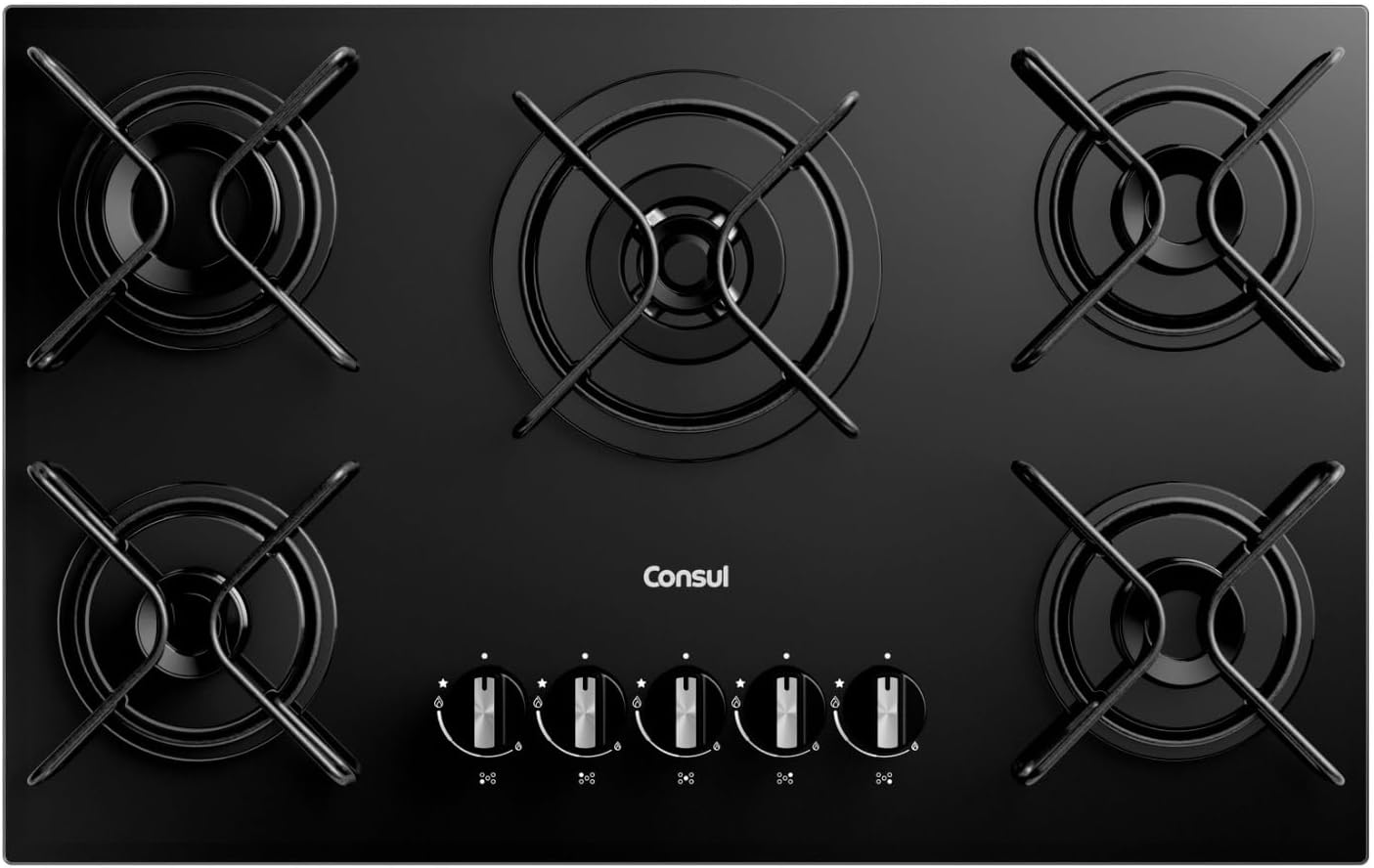 Consul Cooktop 5 Bocas a Gás Consul com Queimadores Especiais e Mesa de Vidro - CDS75AE Bivolt